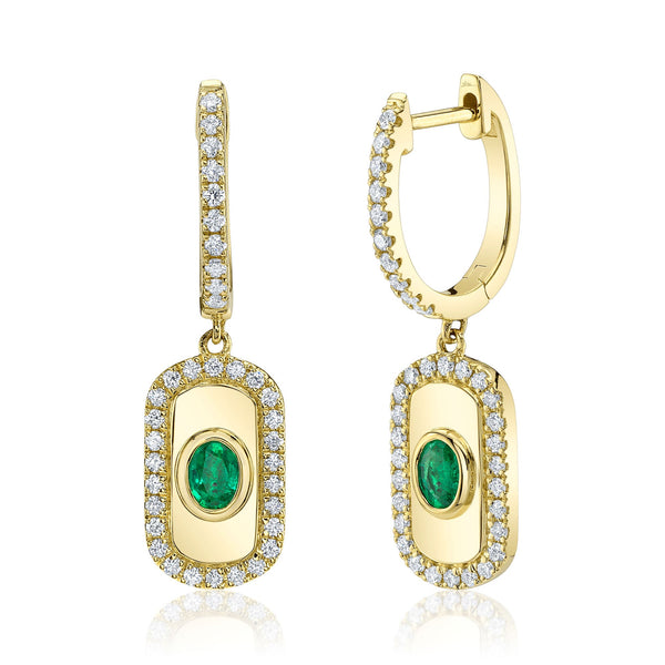 0.41CT DIAMOND & 0.29CT EMERALD OVAL EARRING