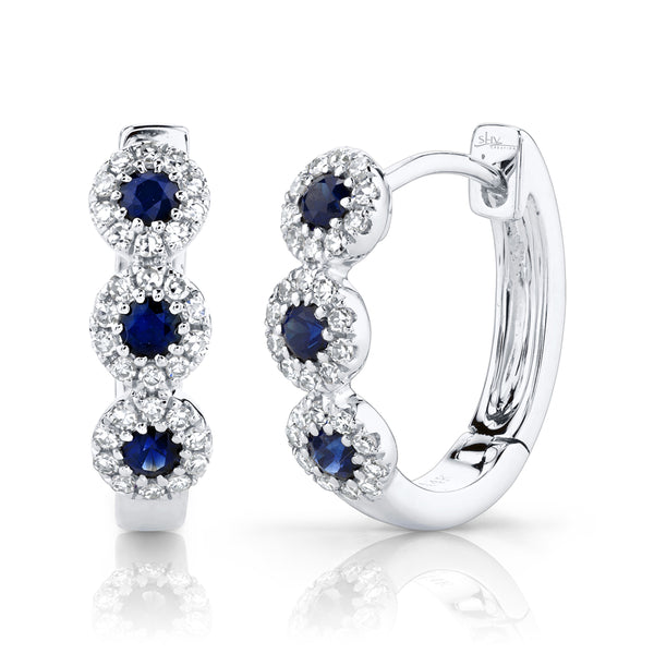 0.15CT DIAMOND & 0.30CT BLUE SAPPHIRE HUGGIE EARRING