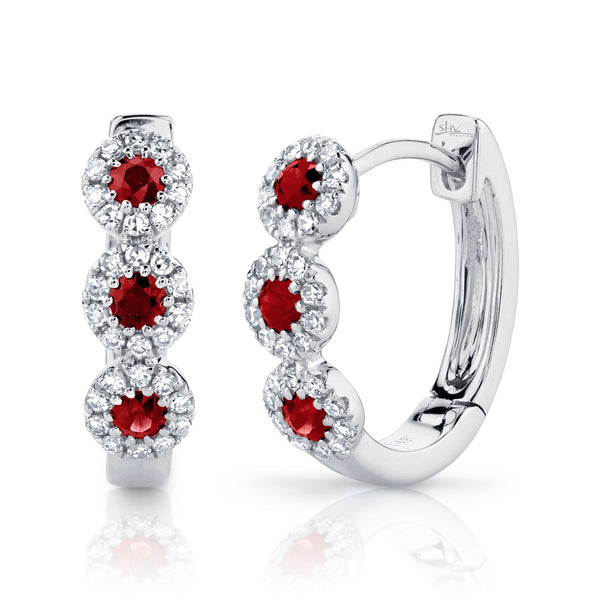0.15CT DIAMOND & 0.29CT RUBY HUGGIE EARRING