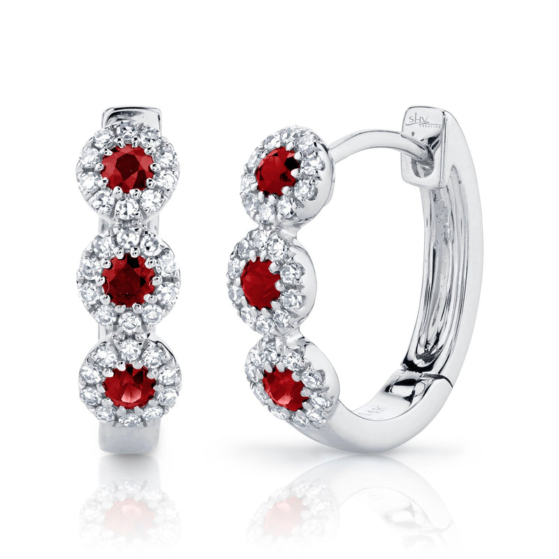 0.15CT DIAMOND & 0.29CT RUBY HUGGIE EARRING