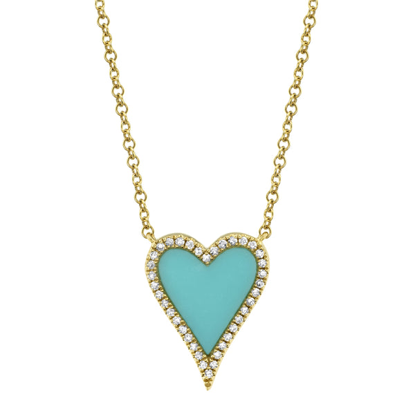 0.09CT DIAMOND & 0.69CT COMPOSITE TURQUOISE HEART NECKLACE