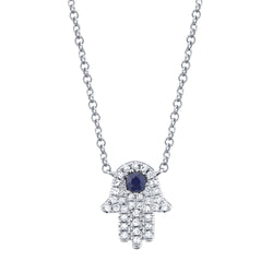 0.09CT DIAMOND & 0.08CT BLUE SAPPHIRE HAMSA NECKLACE