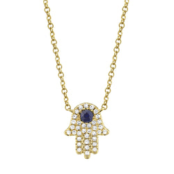 0.09CT DIAMOND & 0.08CT BLUE SAPPHIRE HAMSA NECKLACE