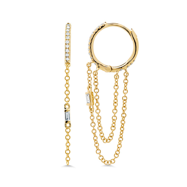 0.18CT DIAMOND BAGUETTE HUGGIE CHAIN EARRING