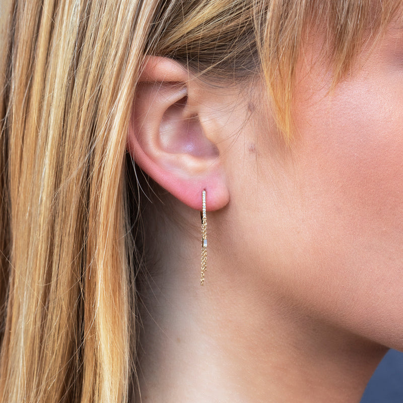 0.18CT DIAMOND BAGUETTE HUGGIE CHAIN EARRING