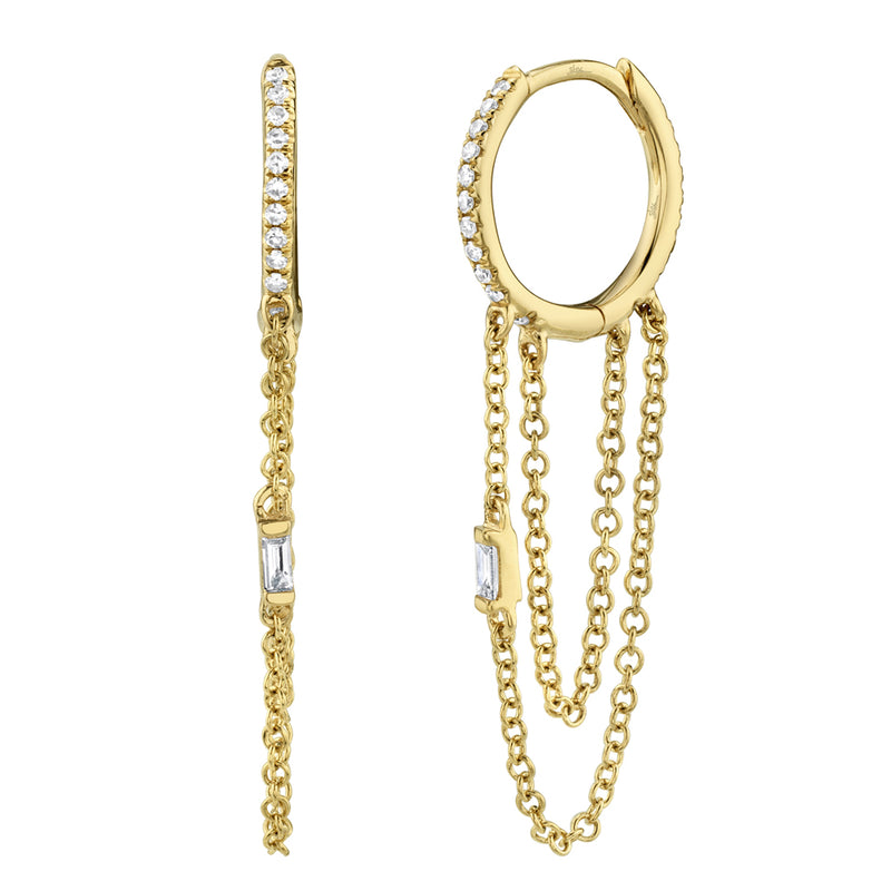 0.18CT DIAMOND BAGUETTE HUGGIE CHAIN EARRING