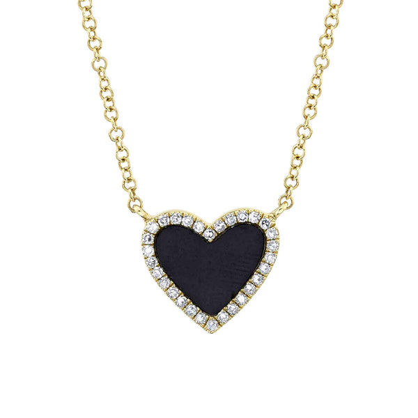 0.09CT DIAMOND & 0.59CT BLACK ONYX HEART NECKLACE
