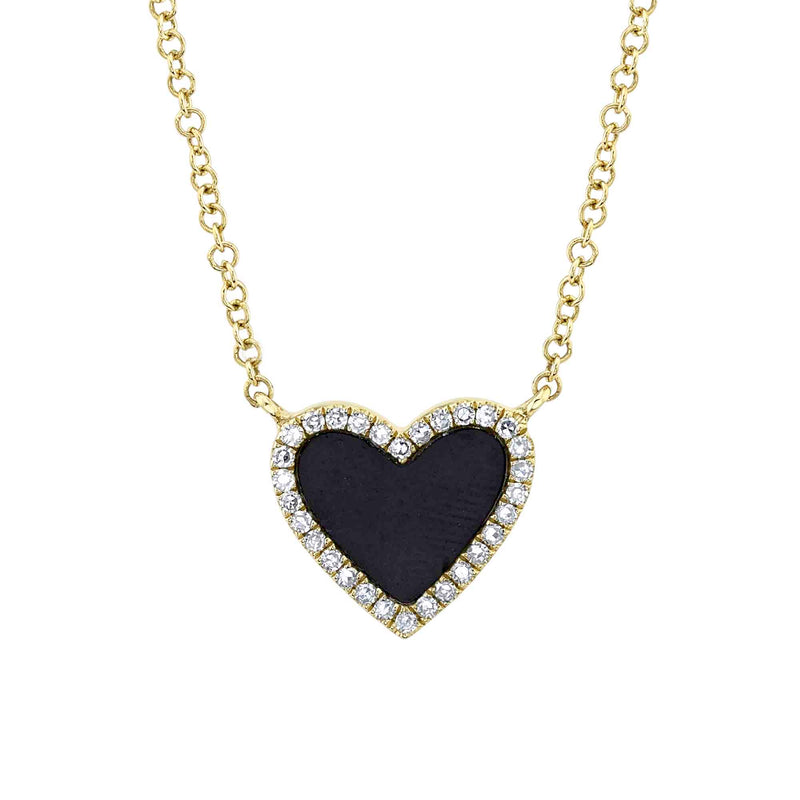 0.09CT DIAMOND & 0.59CT BLACK ONYX HEART NECKLACE