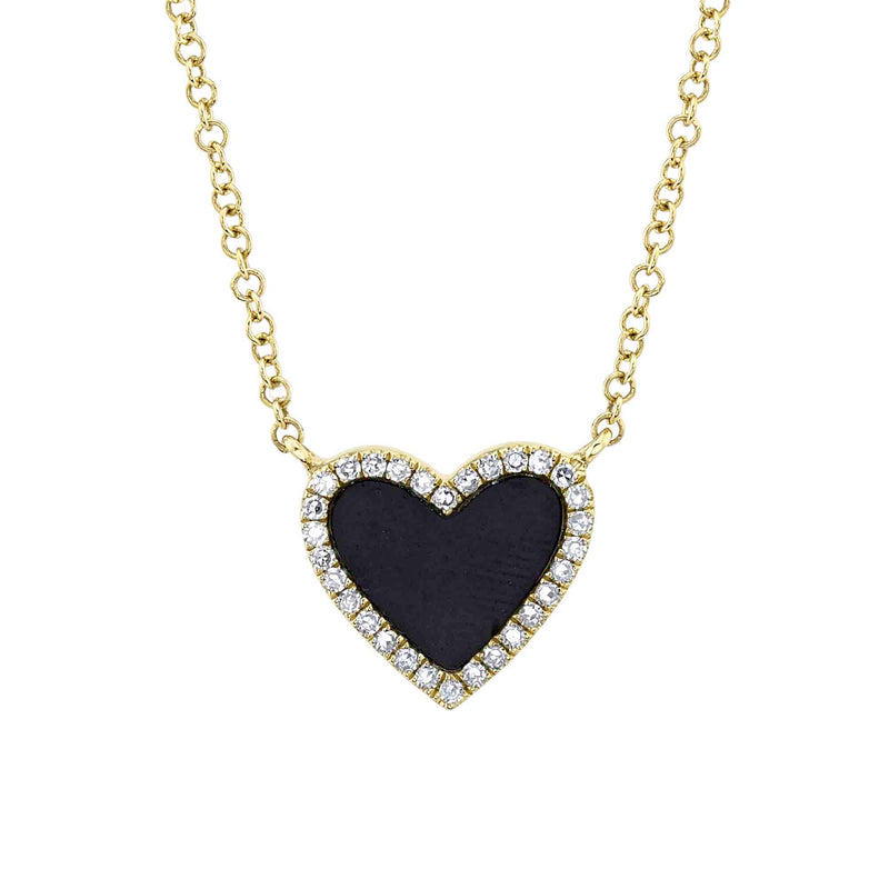 14K Yellow Gold Black Onyx & Diamond Heart Necklace St. Petersburg Florida