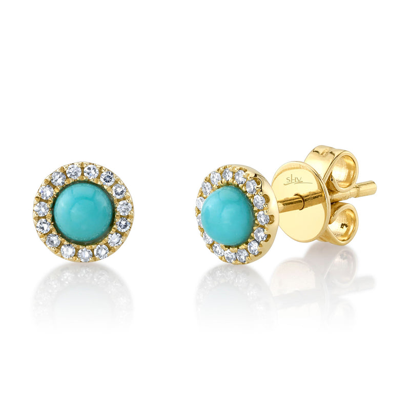0.10CT DIAMOND & 0.23CT COMPOSITE TURQUOISE STUD EARRING