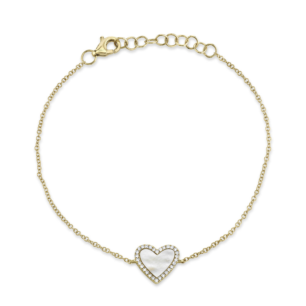 0.09CT DIAMOND & 0.56CT MOTHER OF PEARL HEART BRACELET – Shy Creation
