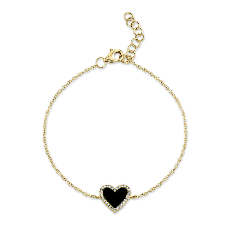 0.09CT DIAMOND & 0.57CT BLACK ONYX HEART BRACELET