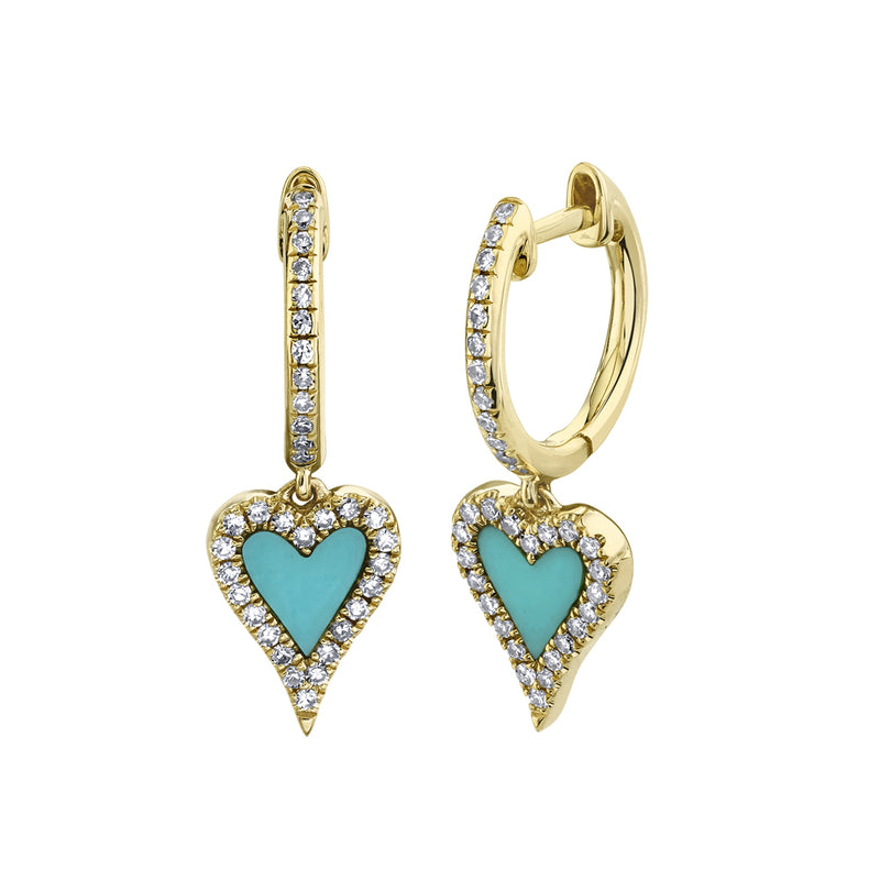 0.21CT DIAMOND & 0.36CT COMPOSITE TURQUOISE HEART EARRING