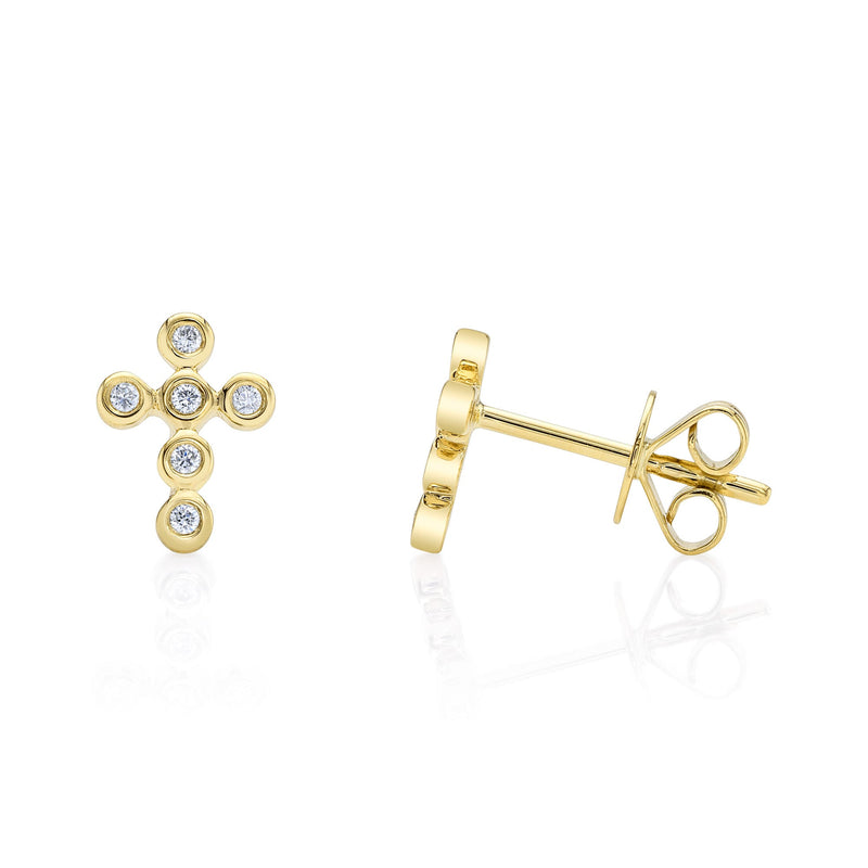 0.07CT DIAMOND BEZEL CROSS STUD EARRING