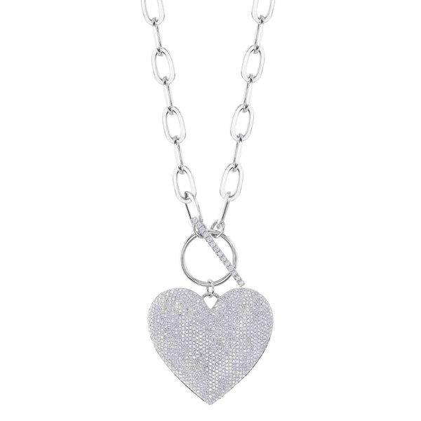 1.99CT DIAMOND PAVE HEART PAPER CLIP LINK NECKLACE