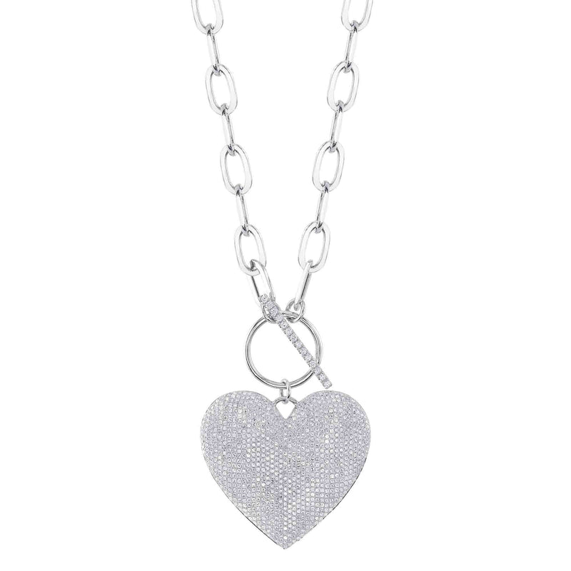 1.99CT DIAMOND PAVE HEART PAPER CLIP LINK NECKLACE