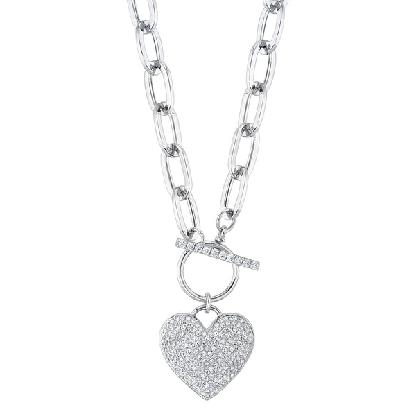 0.50CT DIAMOND PAVE HEART PAPER CLIP LINK NECKLACE