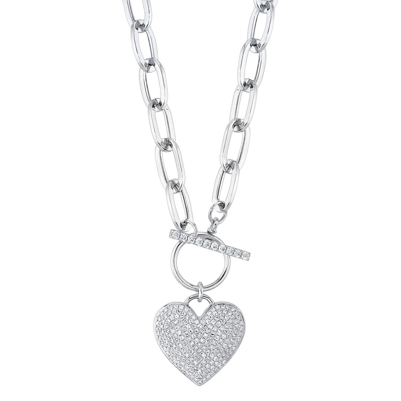 0.50CT DIAMOND PAVE HEART PAPER CLIP LINK NECKLACE