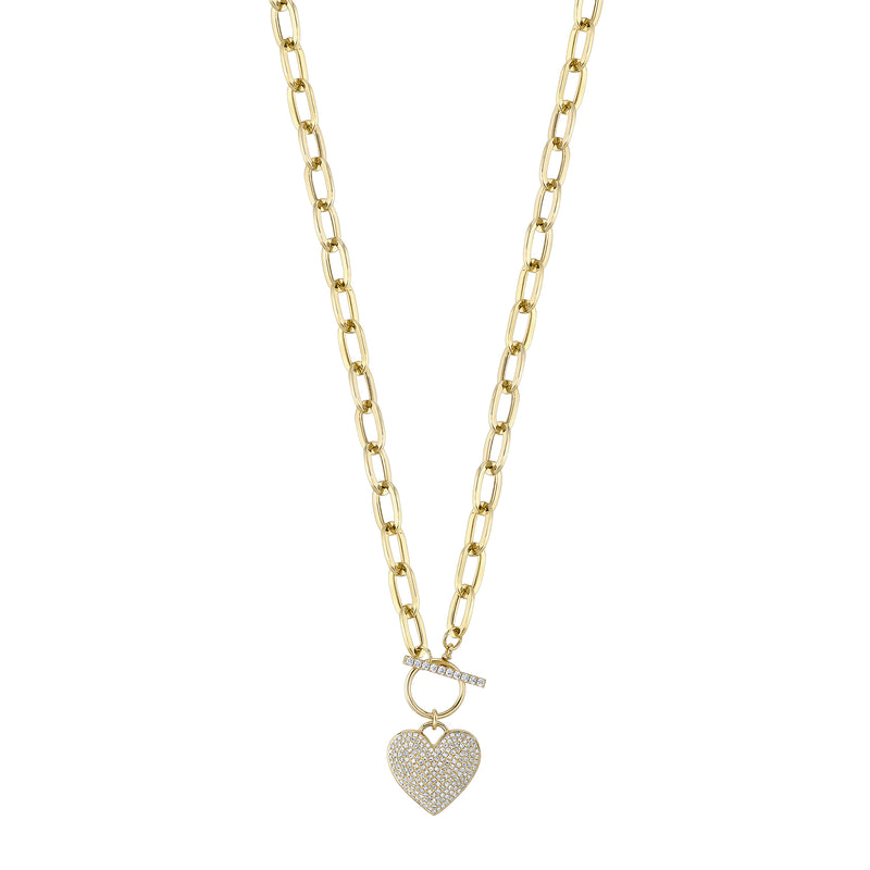 0.50CT DIAMOND PAVE HEART PAPER CLIP LINK NECKLACE