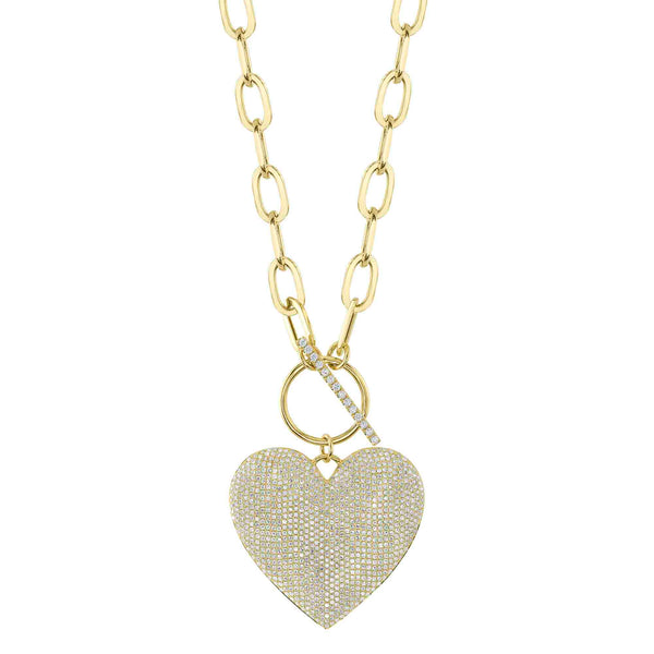 1.99CT DIAMOND PAVE HEART PAPER CLIP LINK NECKLACE