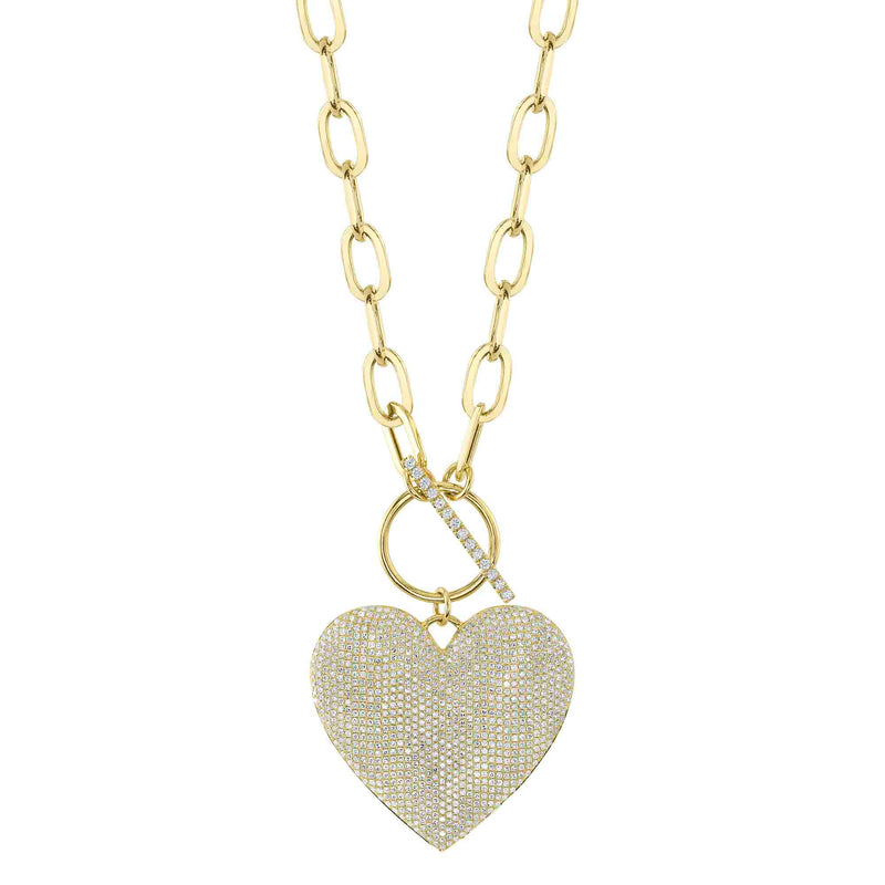 1.99CT DIAMOND PAVE HEART PAPER CLIP LINK NECKLACE