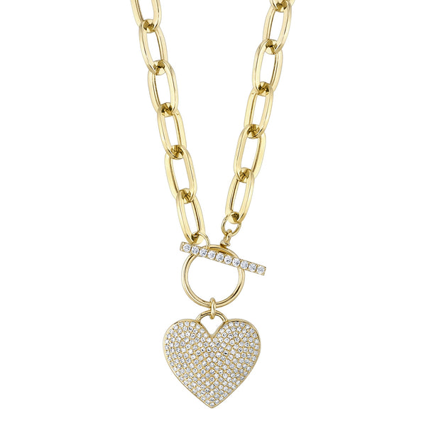 0.50CT DIAMOND PAVE HEART PAPER CLIP LINK NECKLACE