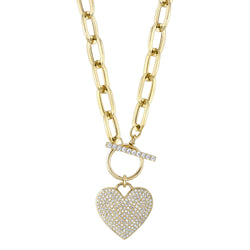 0.50CT DIAMOND PAVE HEART PAPER CLIP LINK NECKLACE