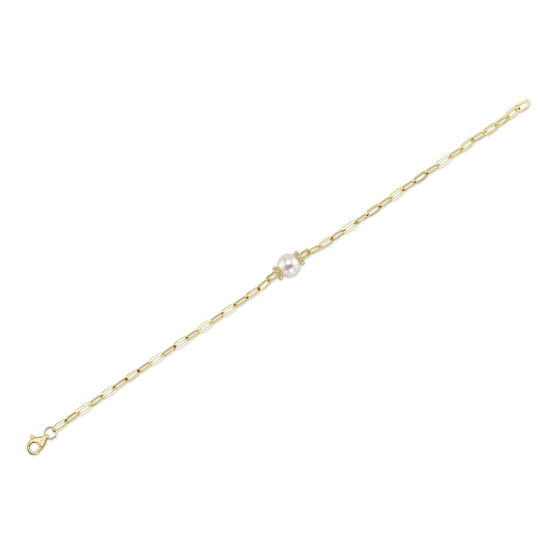 0.07CT DIAMOND & CULTURED PEARL PAPER CLIP LINK BRACELET