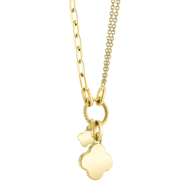 0.12CT DIAMOND & 0.54CT MALACHITE CLOVER PAPER CLIP LINK NECKLACE