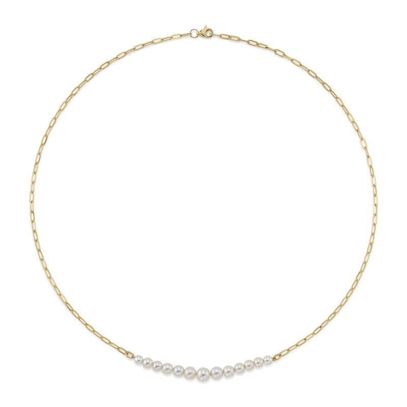 CULTURED PEARL PAPER CLIP LINK NECKLACE