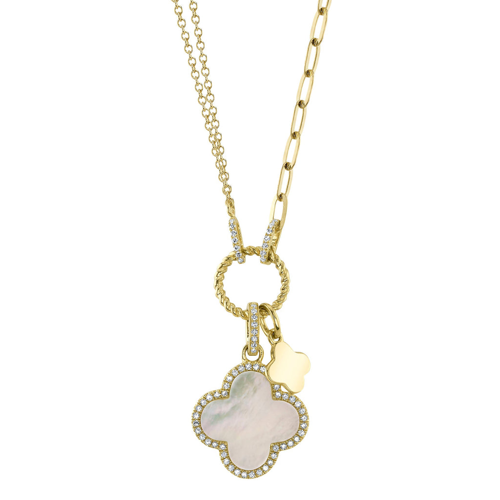 0.17CT DIAMOND & 1.36CT MOTHER OF PEARL CLOVER PAPER CLIP LINK