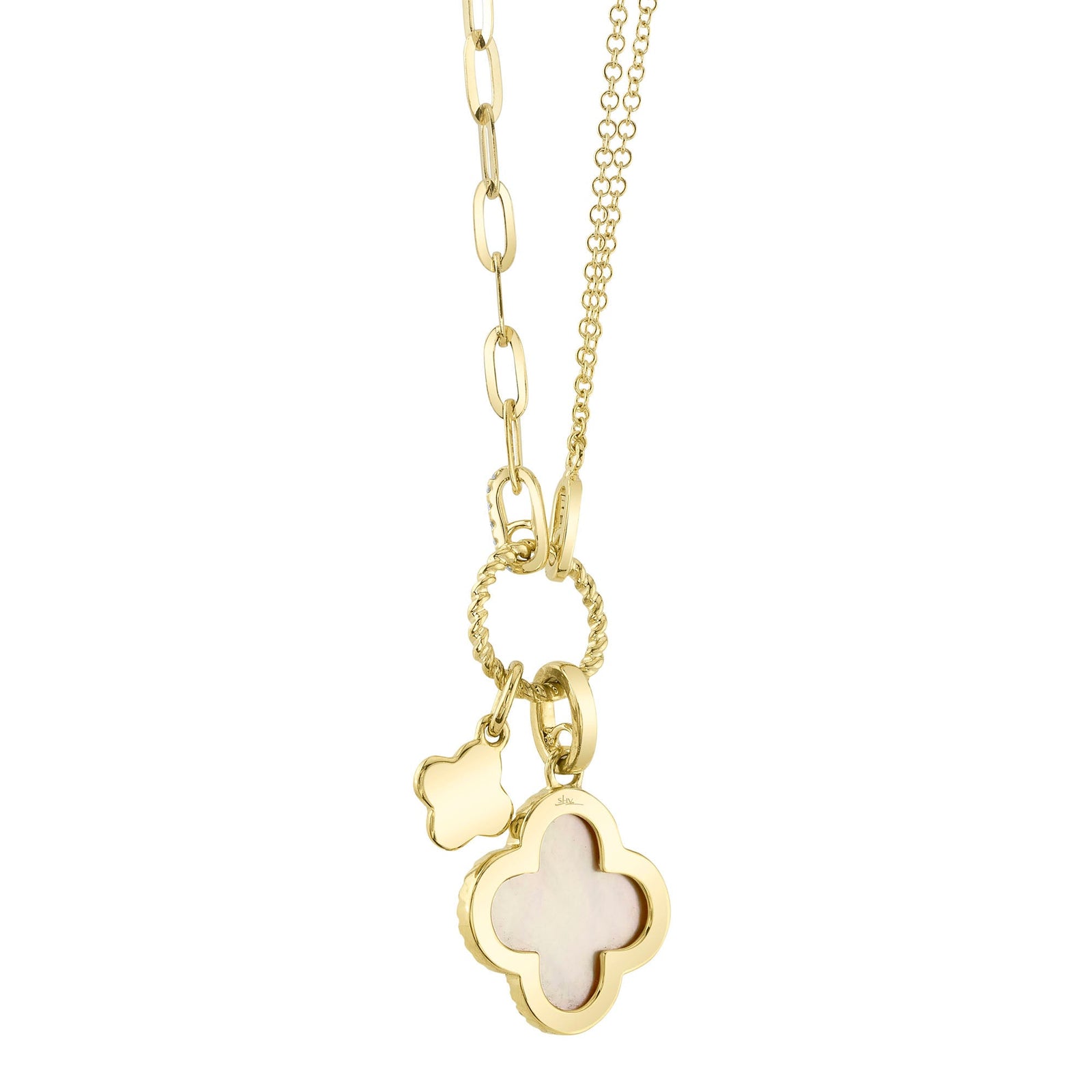 0.17CT DIAMOND & 1.36CT MOTHER OF PEARL CLOVER PAPER CLIP