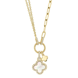 0.12CT DIAMOND & 0.54CT MOTHER OF PEARL CLOVER PAPER CLIP LINK