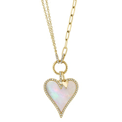 0.20CT DIAMOND & 2.07CT MOTHER OF PEARL HEART PAPER CLIP LINK NECKLACE