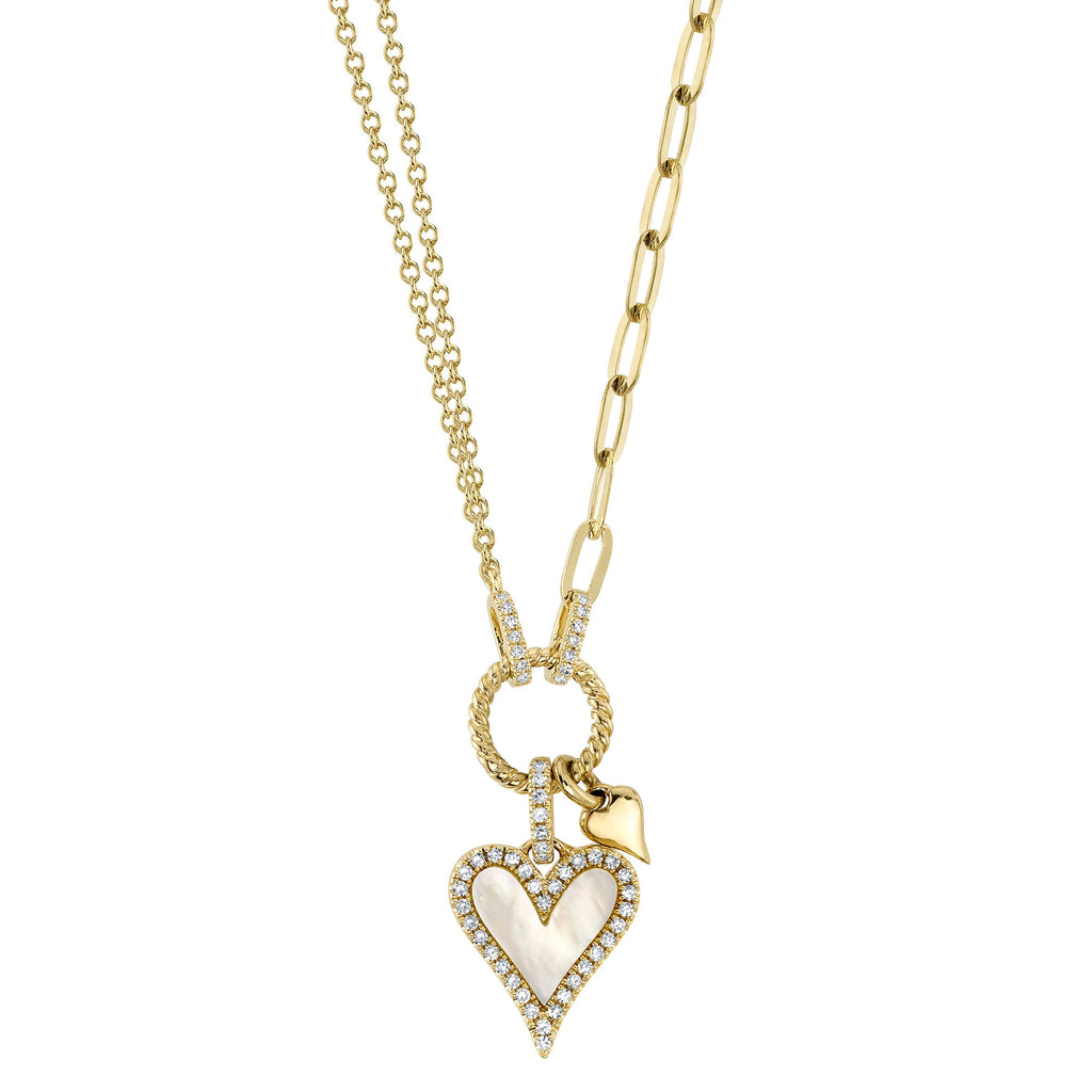 アクセサリー decor diapetit heart necklace 0.13CT DIAMOND & 0.41CT MOTHER OF PEARL HEART PAPER CLIP LINK
