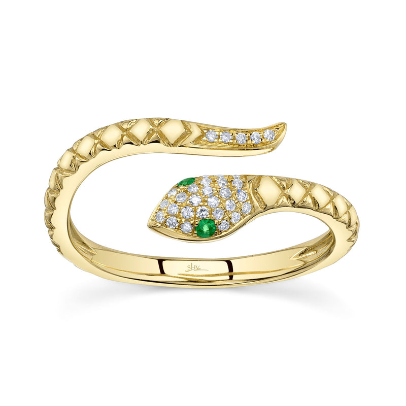0.07CT DIAMOND & 0.02CT GREEN GARNET SNAKE RING