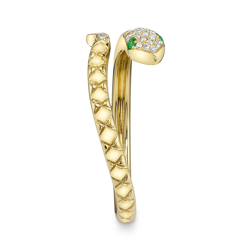 0.07CT DIAMOND & 0.02CT GREEN GARNET SNAKE RING