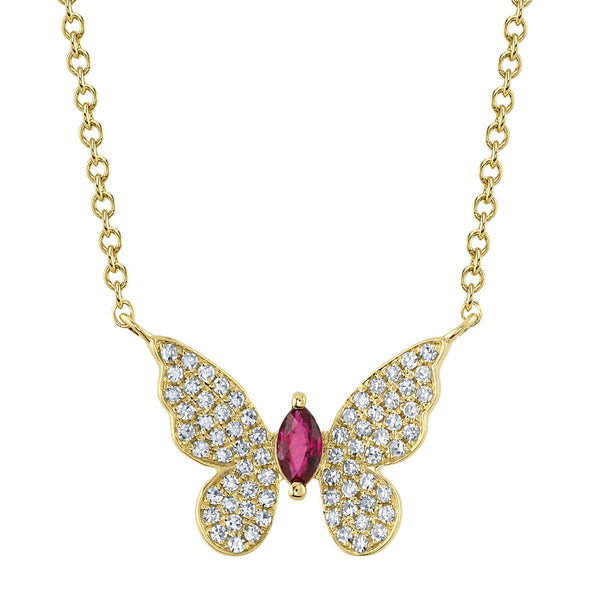 0.16CT DIAMOND & 0.09CT RUBY MARQUISE BUTTERFLY NECKLACE