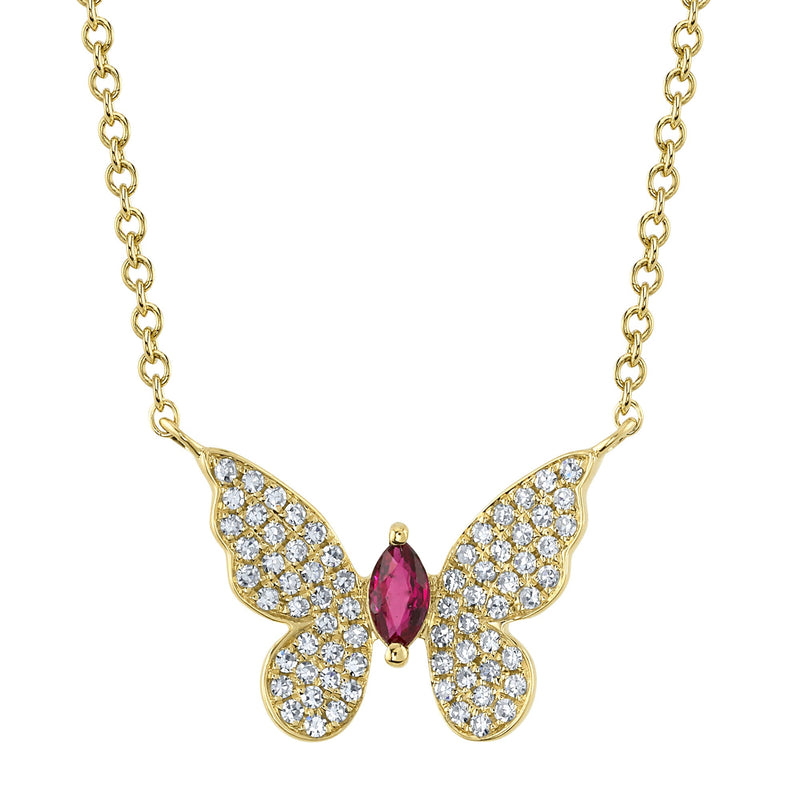 0.16CT DIAMOND & 0.09CT RUBY MARQUISE BUTTERFLY NECKLACE