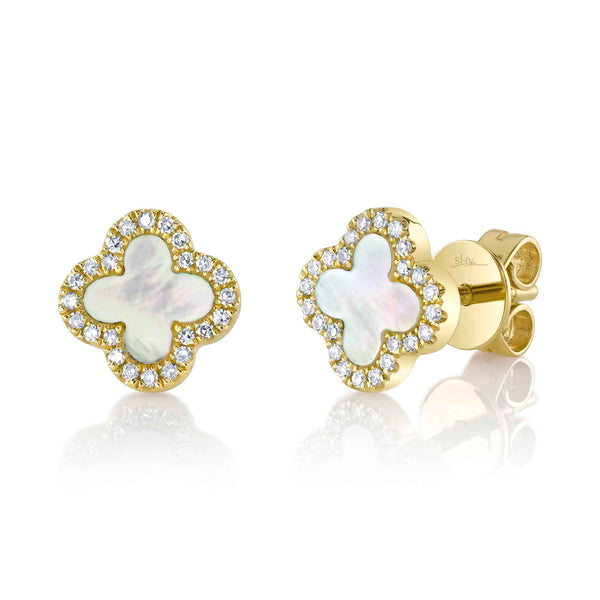 0.11CT DIAMOND & 0.35CT MOTHER OF PEARL CLOVER EARRING