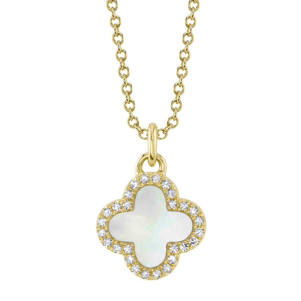 0.08CT DIAMOND & 0.41CT MOTHER OF PEARL CLOVER NECKLACE