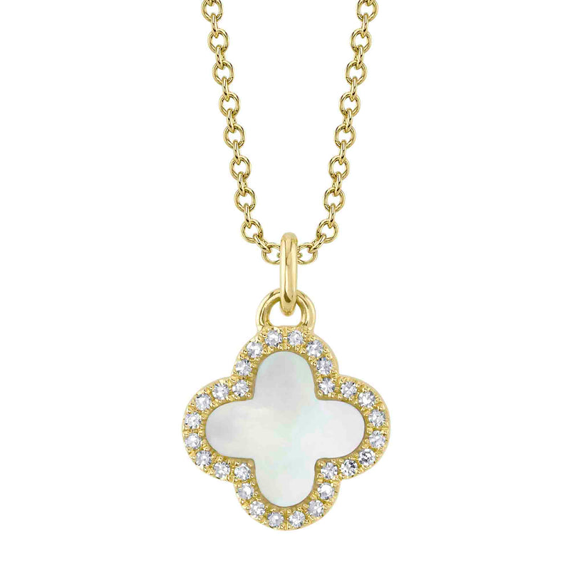 0.08CT DIAMOND & 0.41CT MOTHER OF PEARL CLOVER NECKLACE