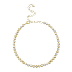 CULTURED PEARL BEZEL TENNIS NECKLACE
