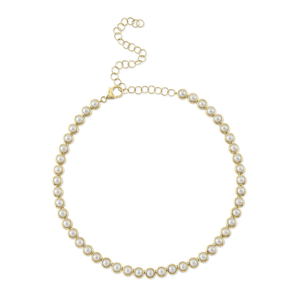 CULTURED PEARL BEZEL TENNIS NECKLACE