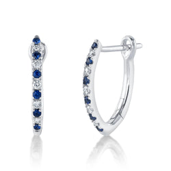 0.09CT DIAMOND & 0.14CT BLUE SAPPHIRE HOOP EARRING