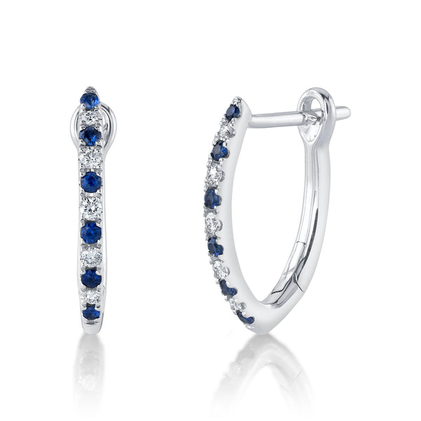 0.09CT DIAMOND & 0.14CT BLUE SAPPHIRE HOOP EARRING