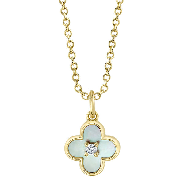 0.02CT DIAMOND & 0.33CT MOTHER OF PEARL CLOVER NECKLACE