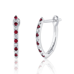 0.09CT DIAMOND & 0.14CT RUBY HOOP EARRING