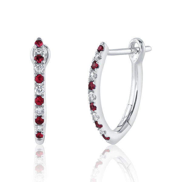 0.09CT DIAMOND & 0.14CT RUBY HOOP EARRING