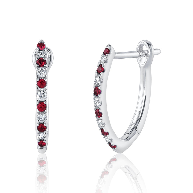 0.09CT DIAMOND & 0.14CT RUBY HOOP EARRING